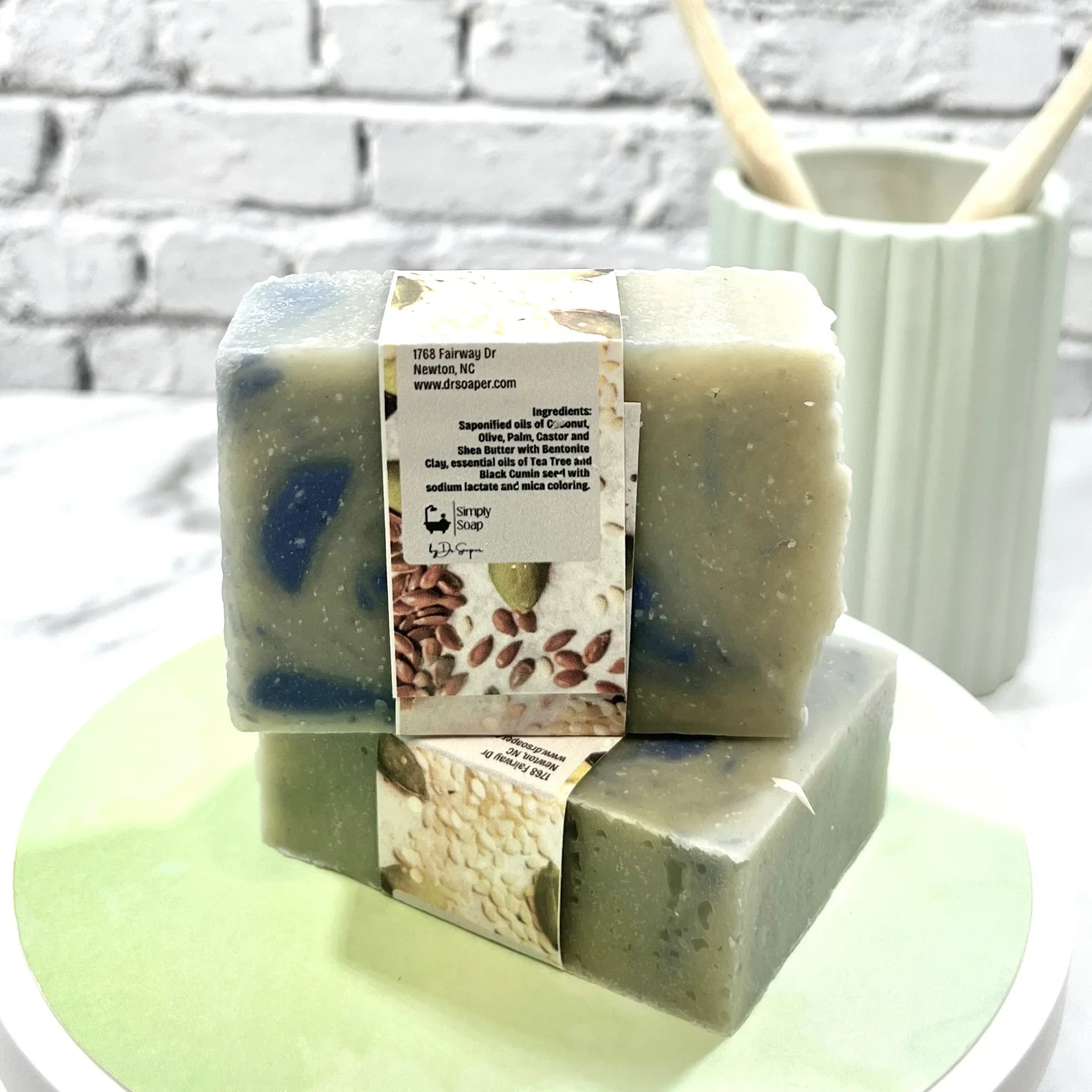 Clay, Seed and Tree Soap back with ingredients