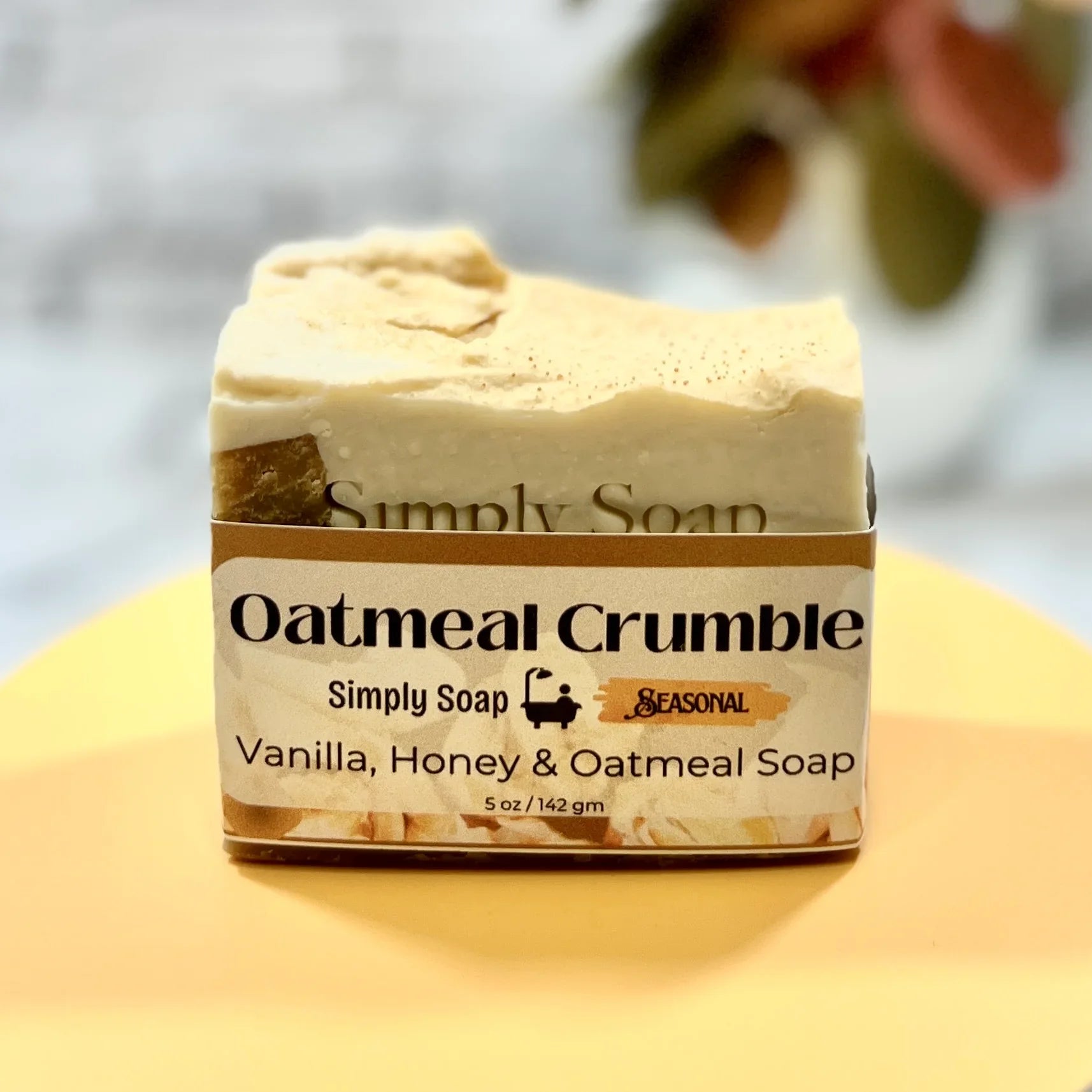 Oatmeal Crumble soap front view bar with fall background