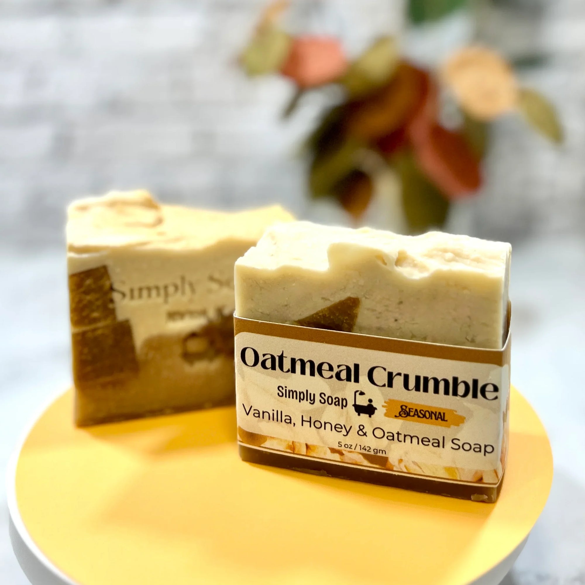 Oatmeal Crumble soap 2 bars side by side with fall background