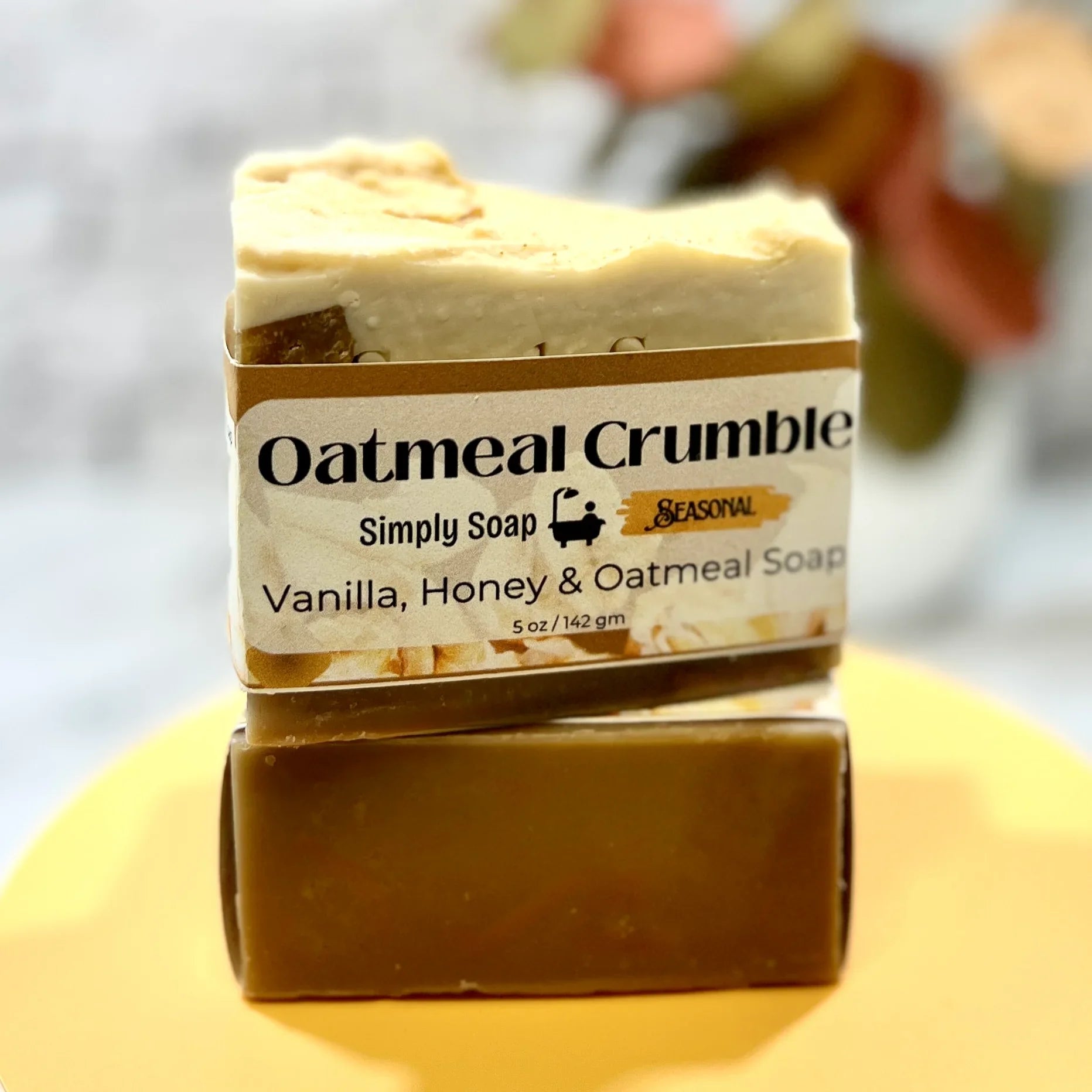 Oatmeal Crumble soap stacked bars with fall background