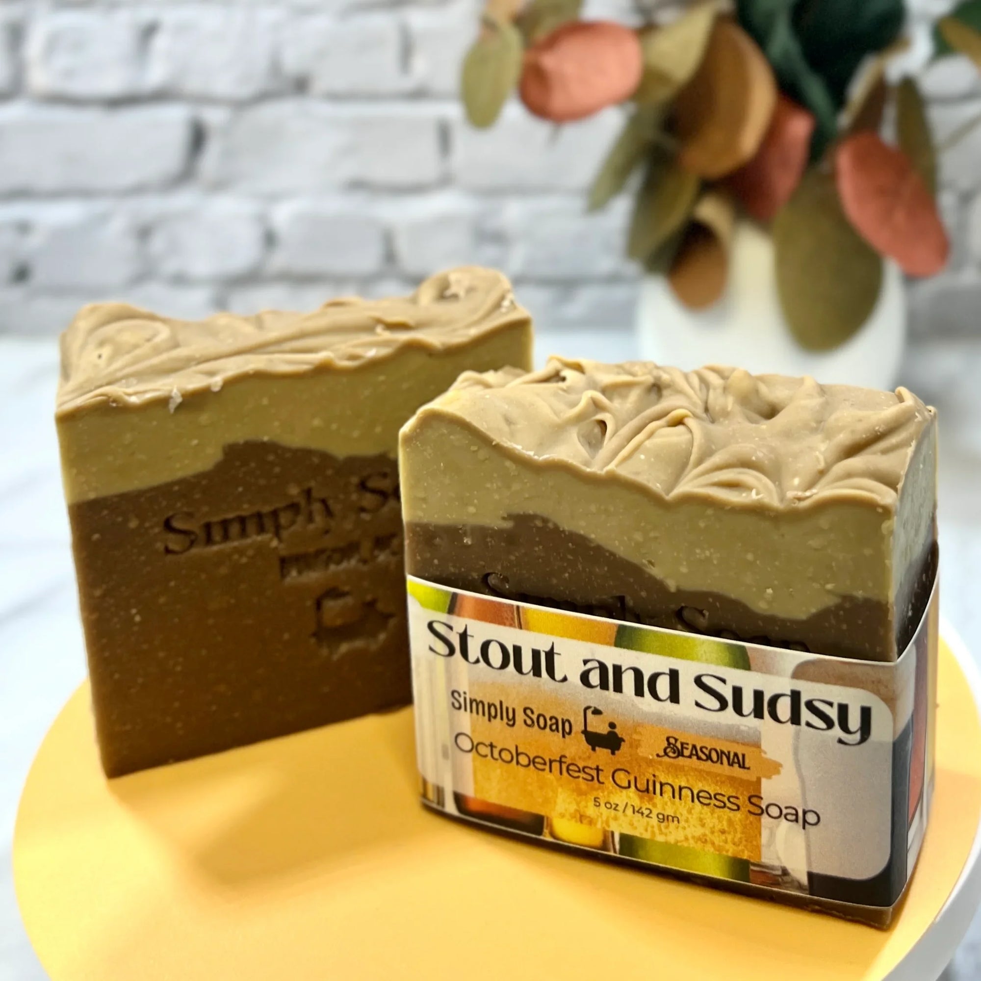 Stout and sudsy soap, 2 bar view with fall background
