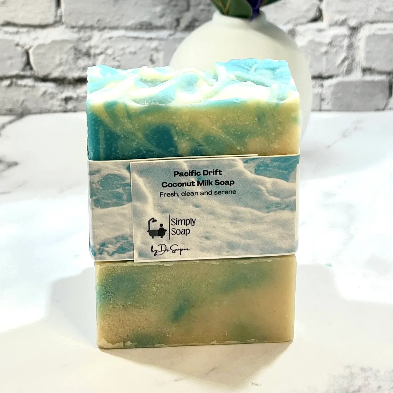 Pacific Drift Coconut milk soap bar with marbled design from back