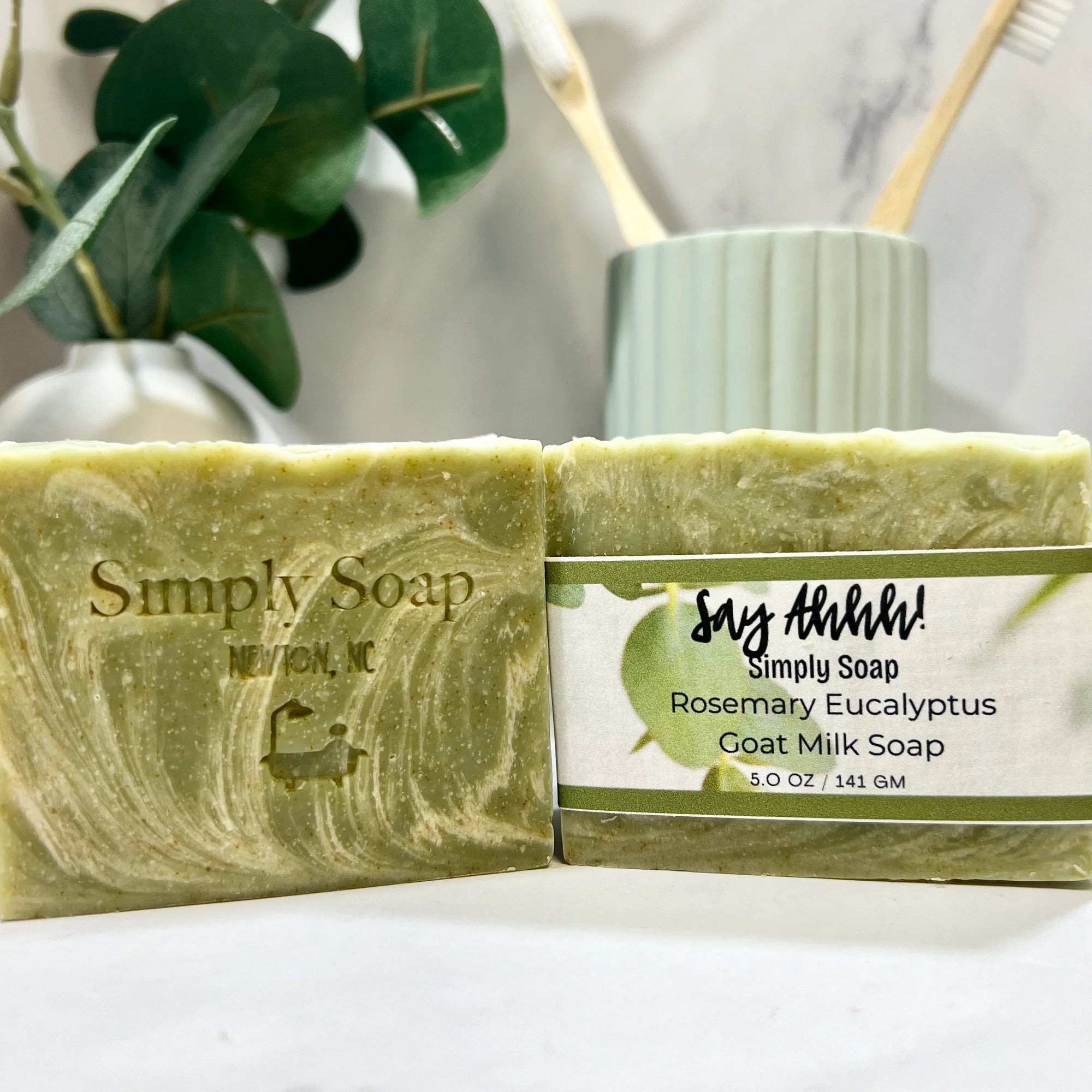 Rosemary Eucalyptus Goat Milk Soap label on and off
