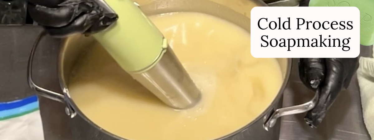 Soap batter in pot being mixed by Dr Soaper