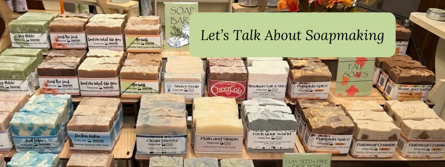 multiple bars of handmade soaps on display by Dr Soaper