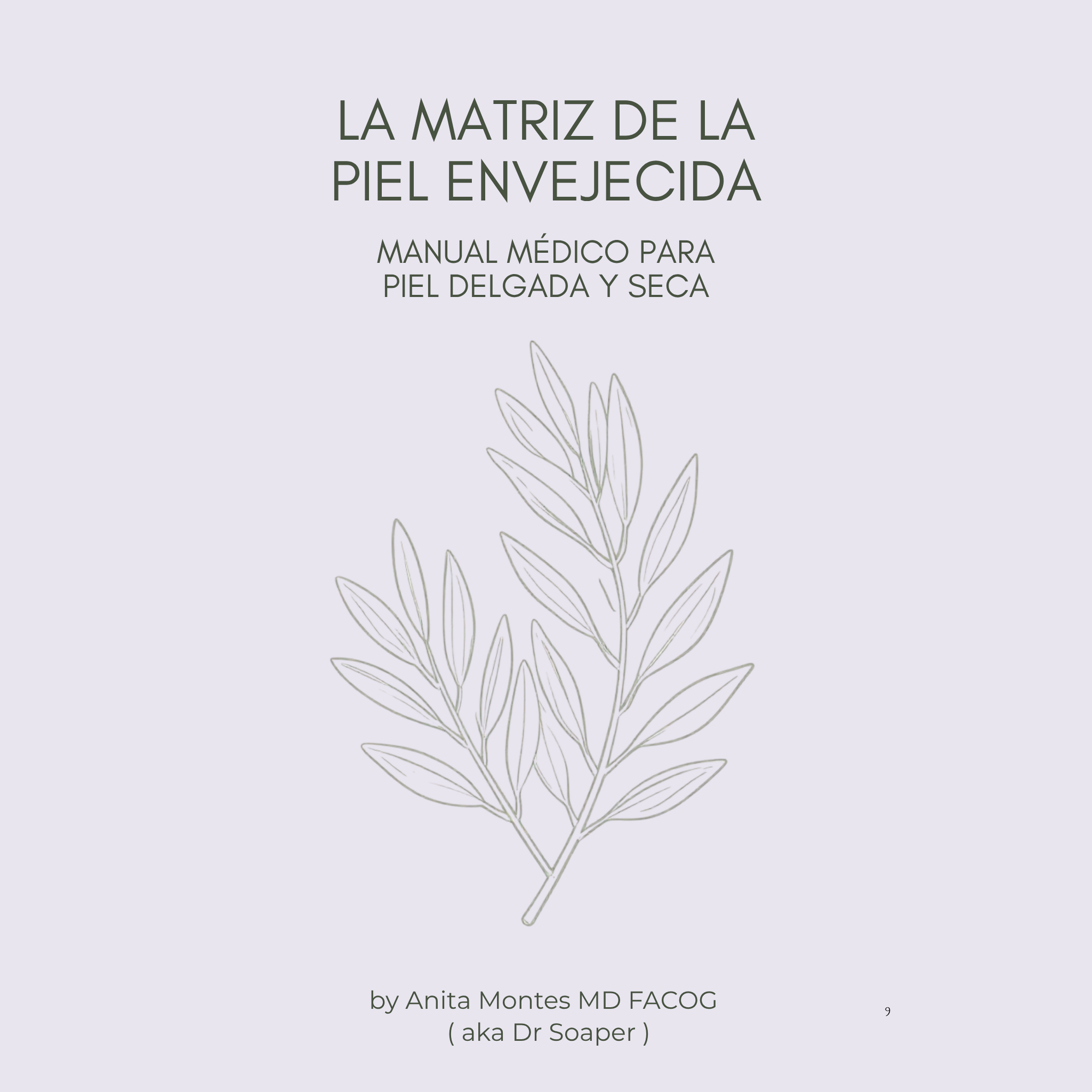 Book cover with text 'La Matriz de la Piel Envejecida' and a leaf illustration on a light gray background.