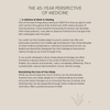 Text on a beige background discussing the 45-year perspective of medicine in relation to women's health.