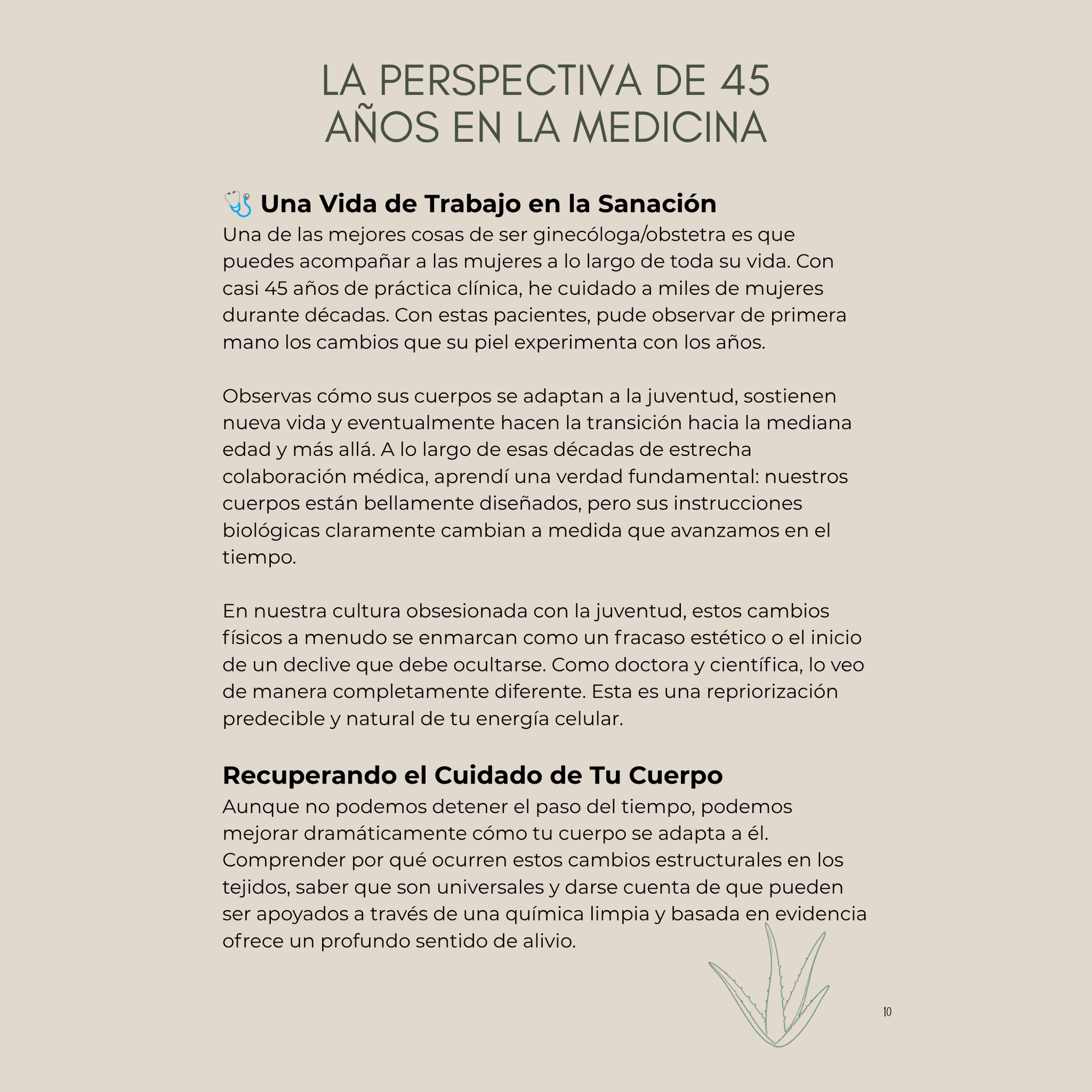 Text on a beige background discussing the perspective of 45 years in medicine and healthcare.