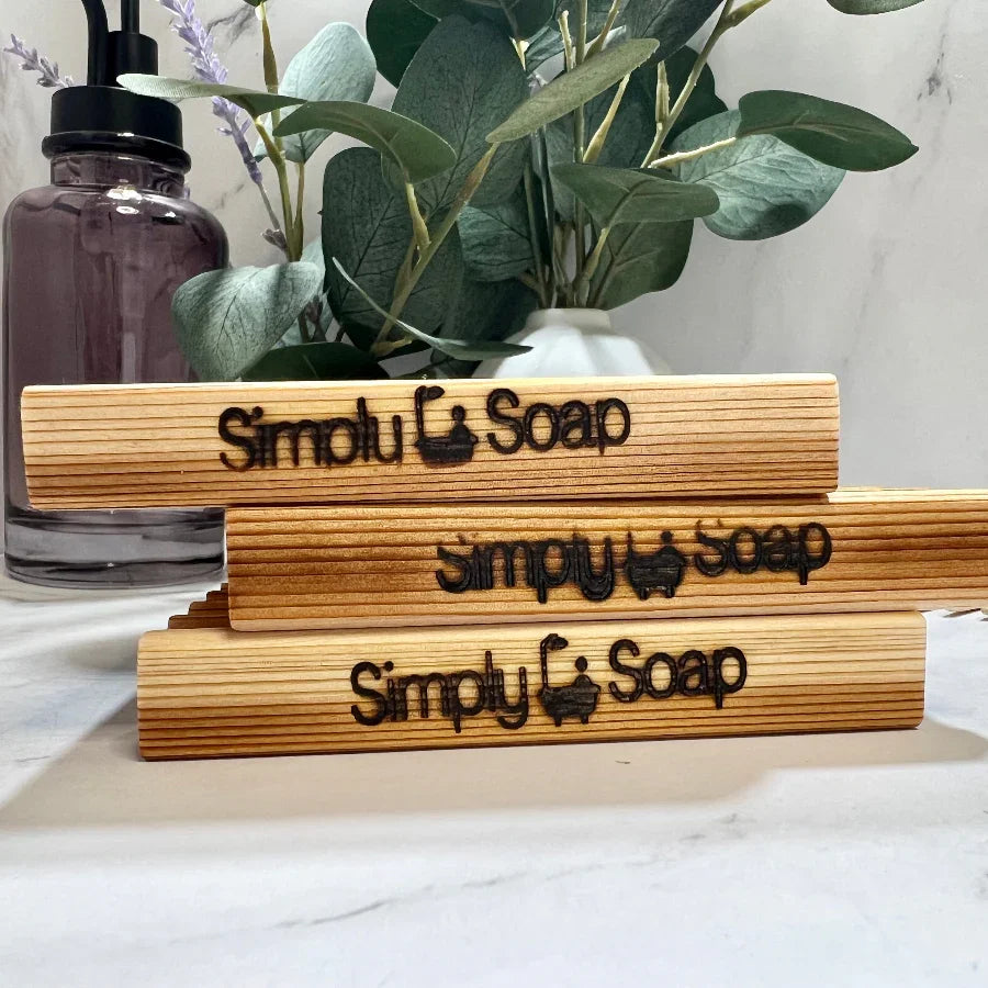 Cedar Soap Dish from Dr Soaper , stacked x 3, edge view