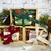 Christmas soap in wooden crate and wrapped with Merry Christmas ribbon
