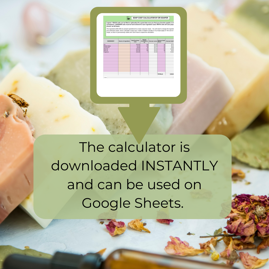 Close-up of soap bars with a calculator overlay on a blurred background