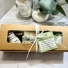 Dr Soaper Travel Set top view, closed and wrapped with ribbon