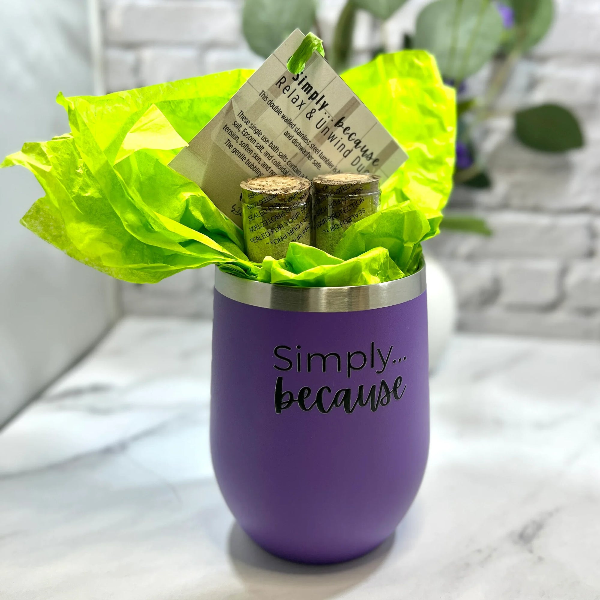 Dr Soaper's Relax and Unwind Duo – Lavender Stainless Tumbler &  2 Foaming Bath Salts 