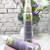 Hair styling salt spray bottle with a decorative background