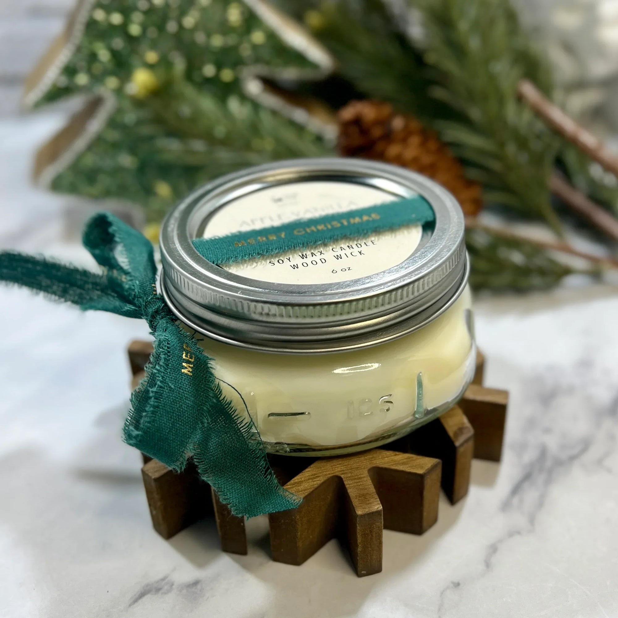 Holiday Harvest Soy Candle with Merry Christmas Ribbon
