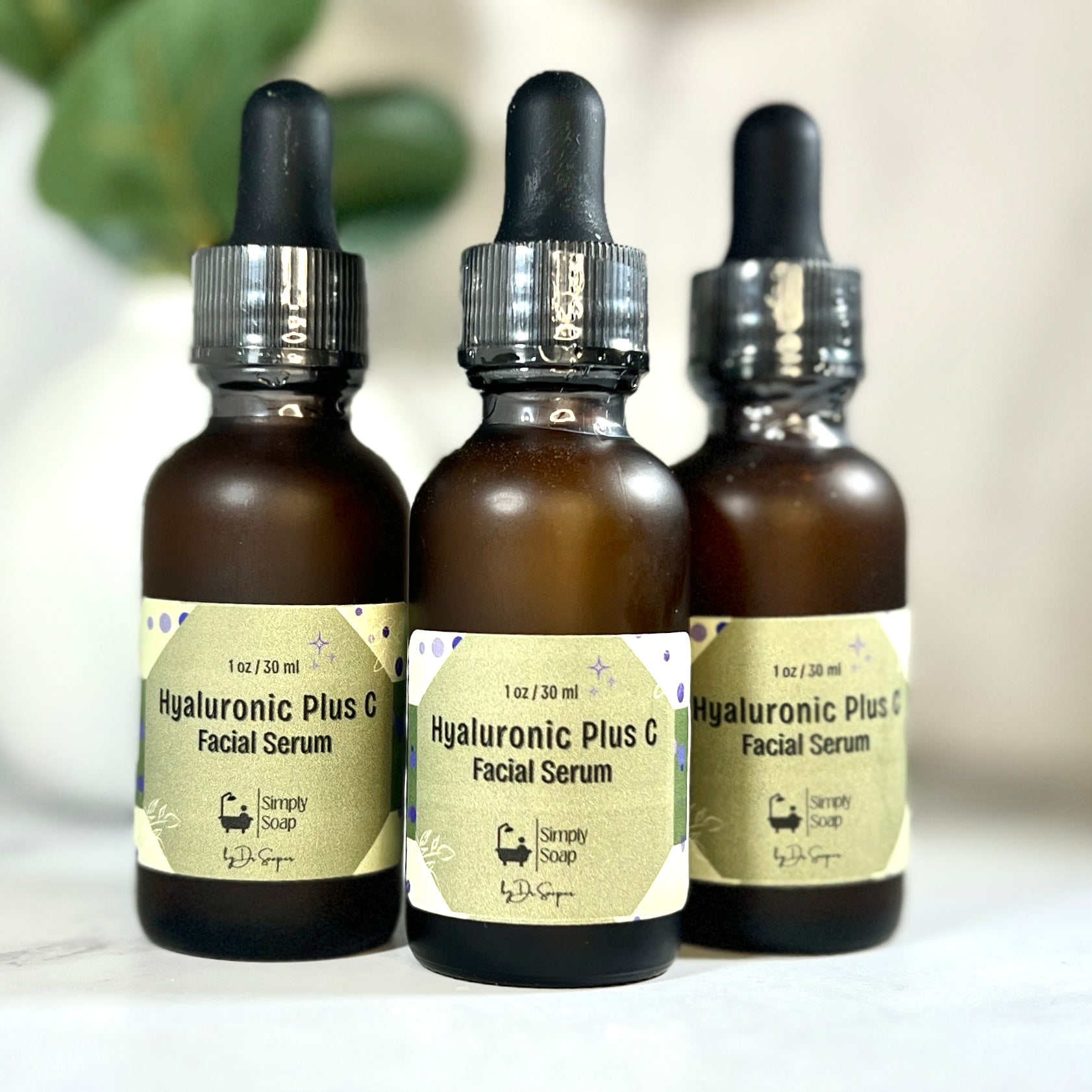 Hyaluronic + C Facial Serum in glass bottle
