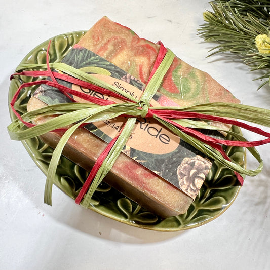 Sleigh Ride Soap in Ceramic Green Dish