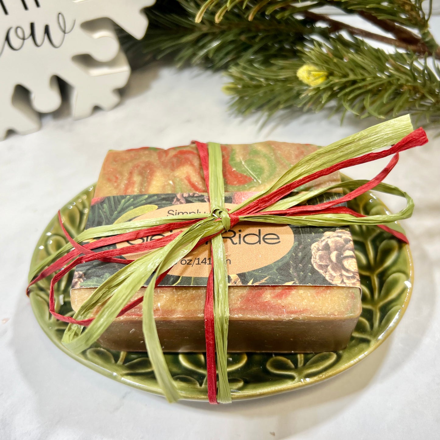 Sleigh Ride Soap in Ceramic Green Dish