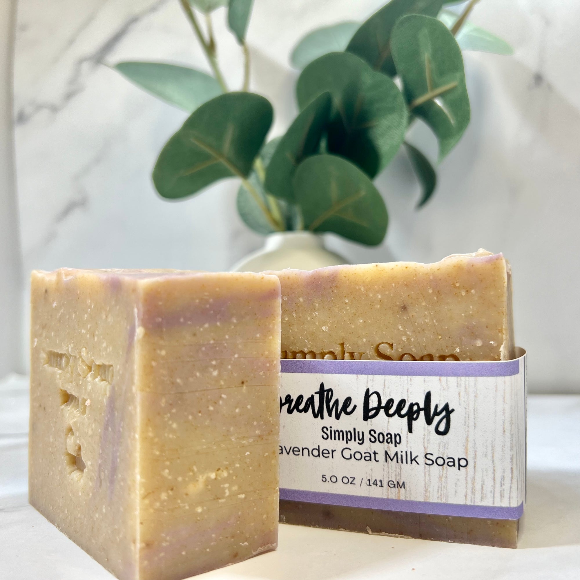 Lavender Goat Milk Soap label on and off