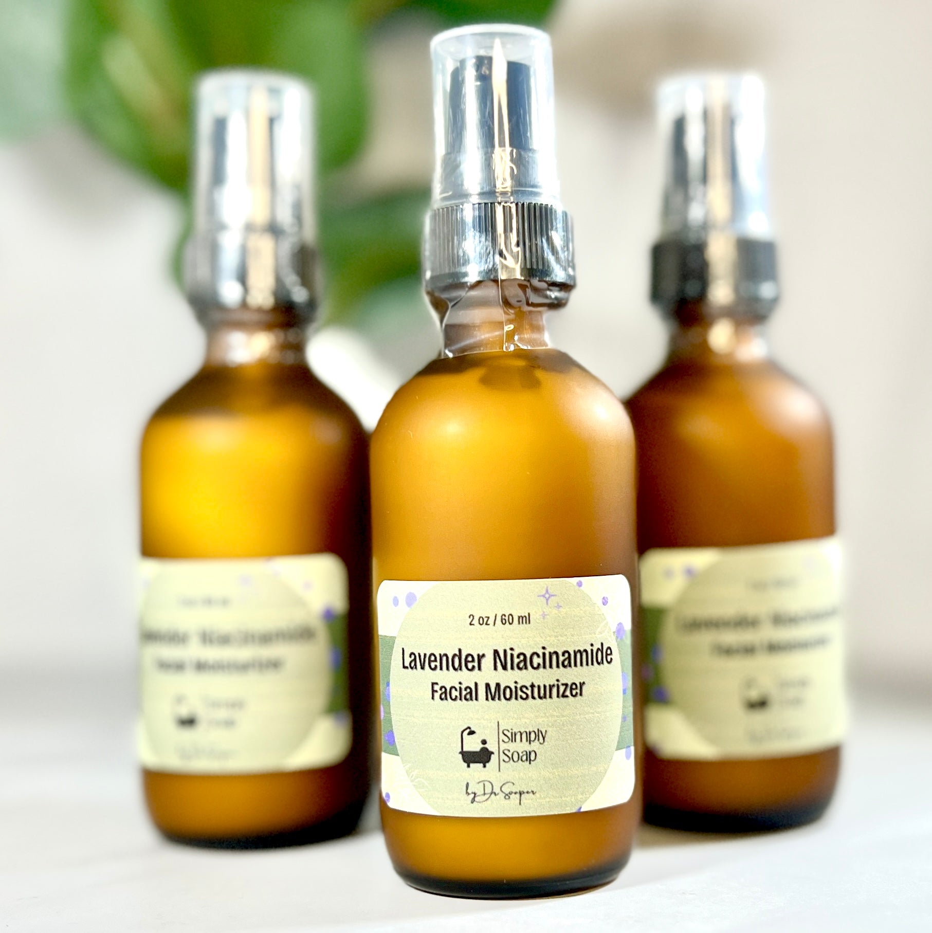 Lavender Niacinamide Moisturizer in glass bottle