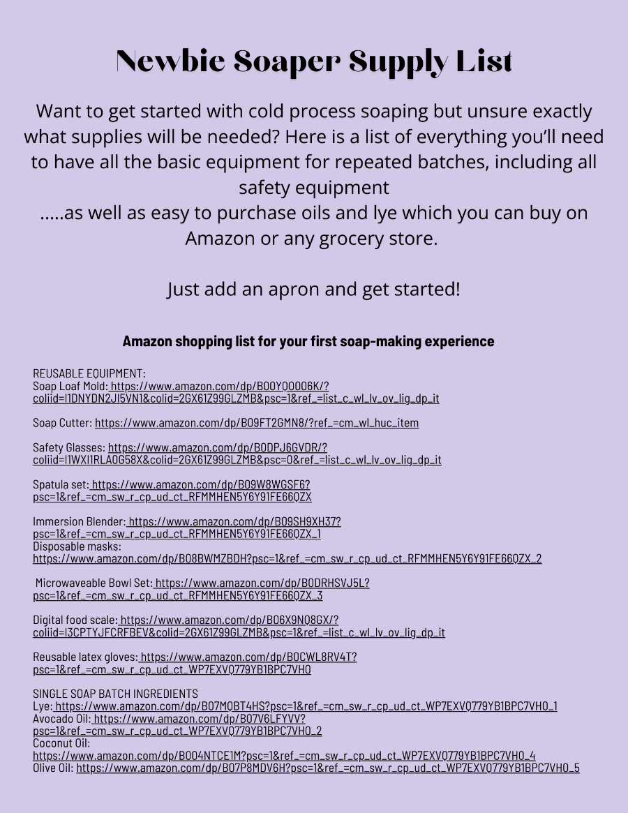 Newbie Soaper Supply List Comprehensive
