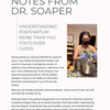 Page from a book or magazine titled 'Notes from Dr. Soaper' with text and a photo of Dr Soaper making soap