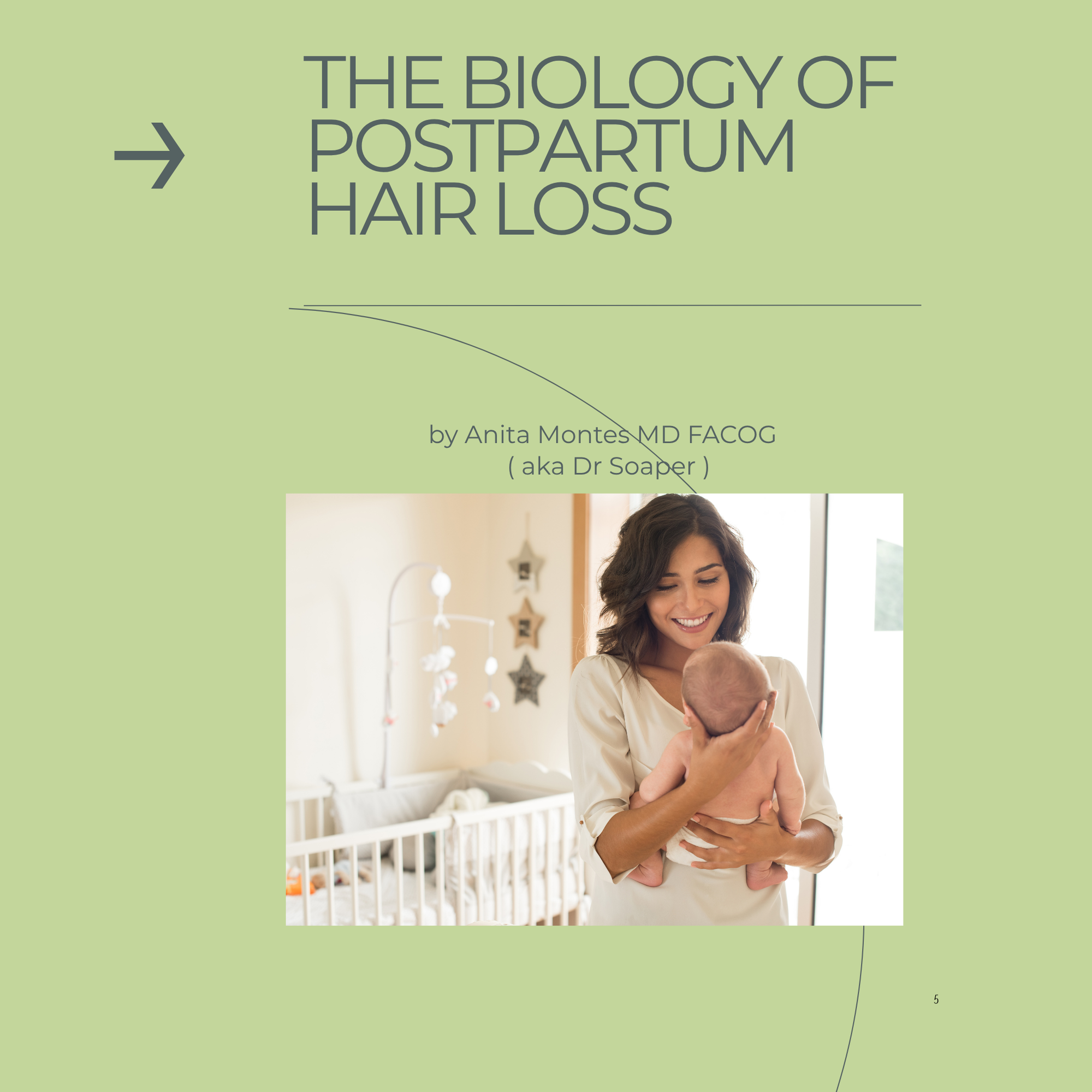Book cover with a woman holding a baby and text about postpartum hair loss.