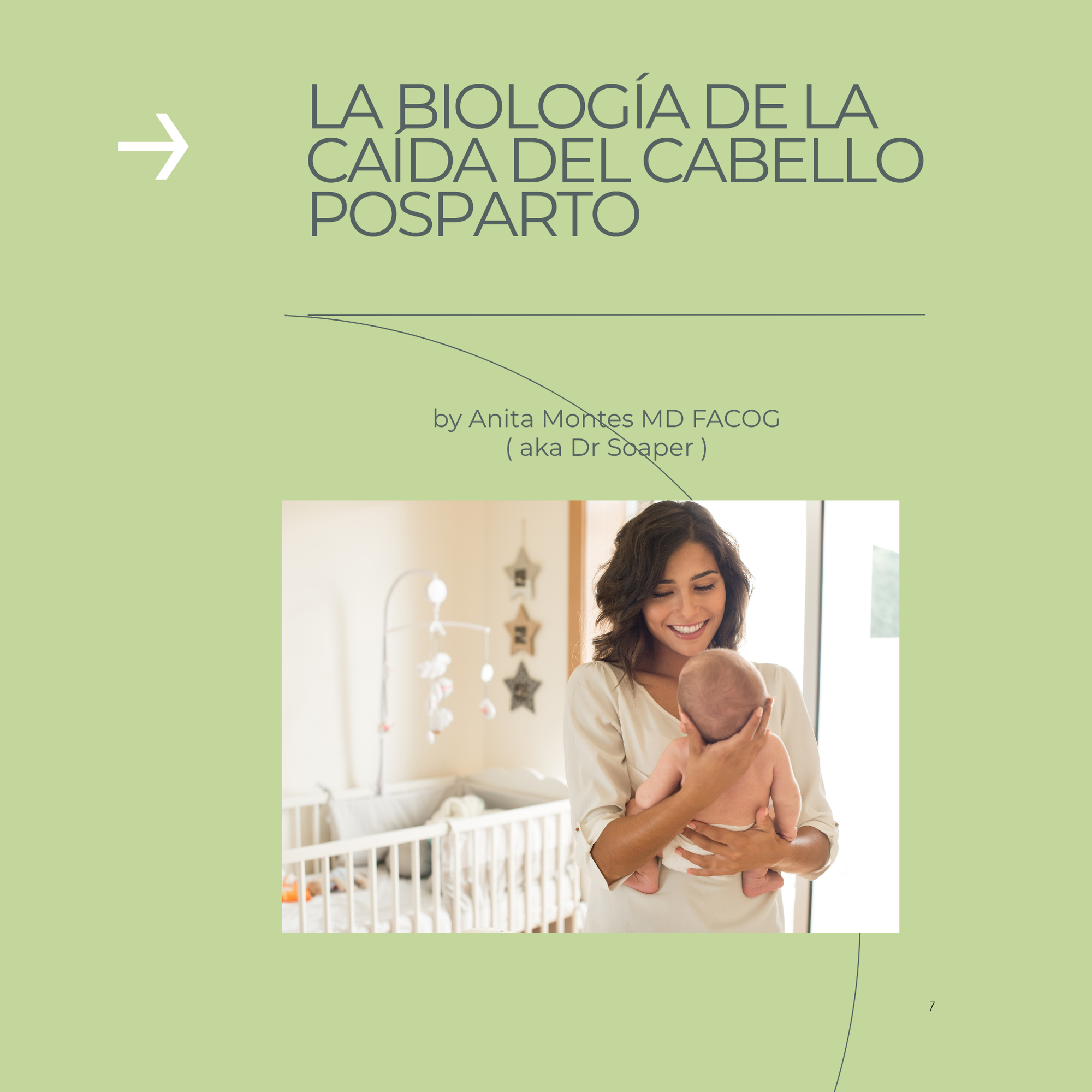 Book cover with a woman holding a baby and text about postpartum hair loss biology.