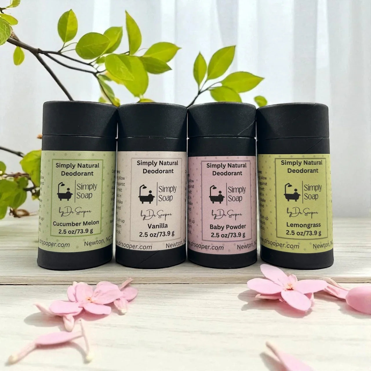 Four natural deodorant, sticks in different scents 