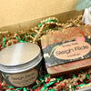 Sleigh Ride candle in tin and cold process soap in box