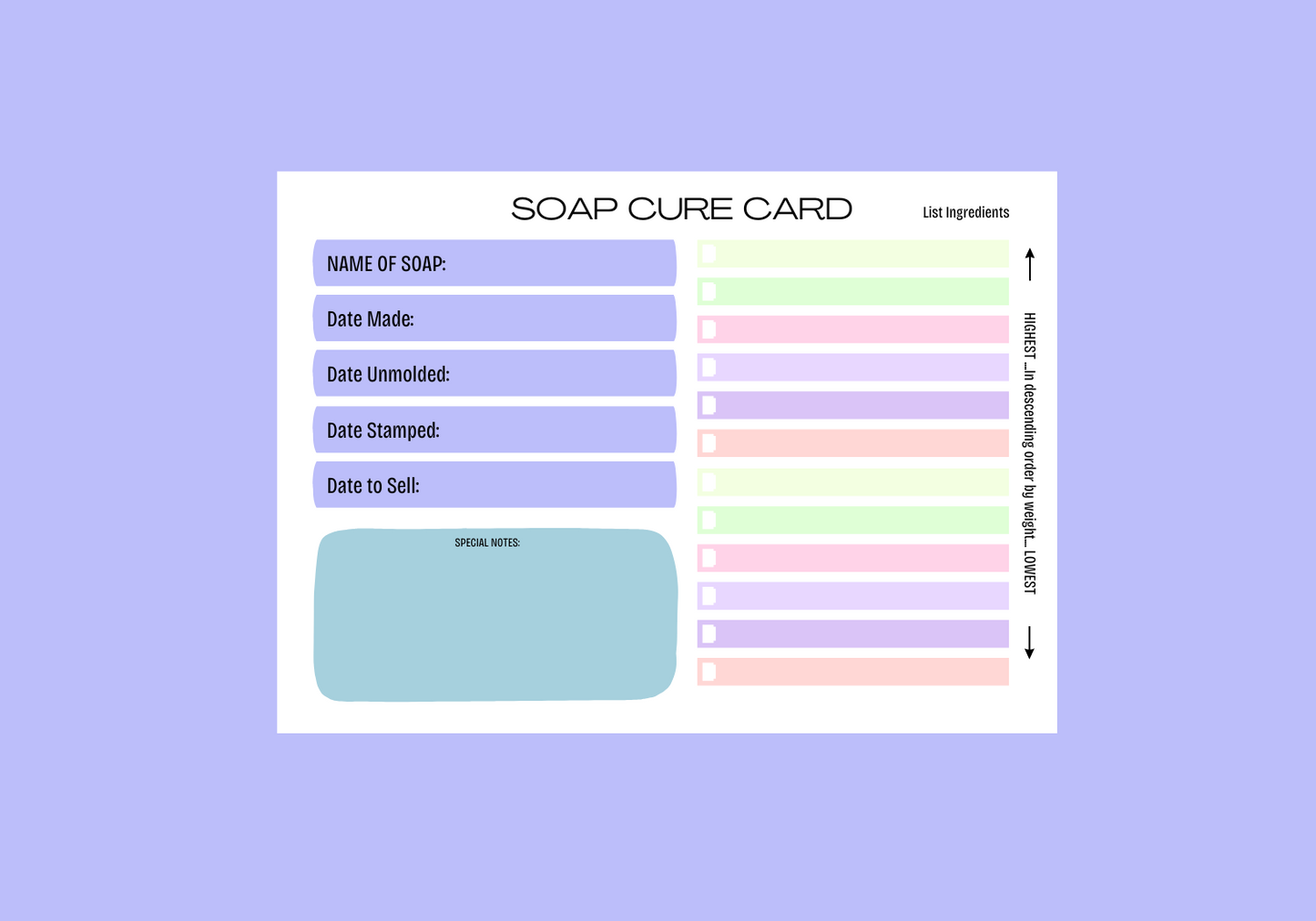 Soap Cure Card PDF