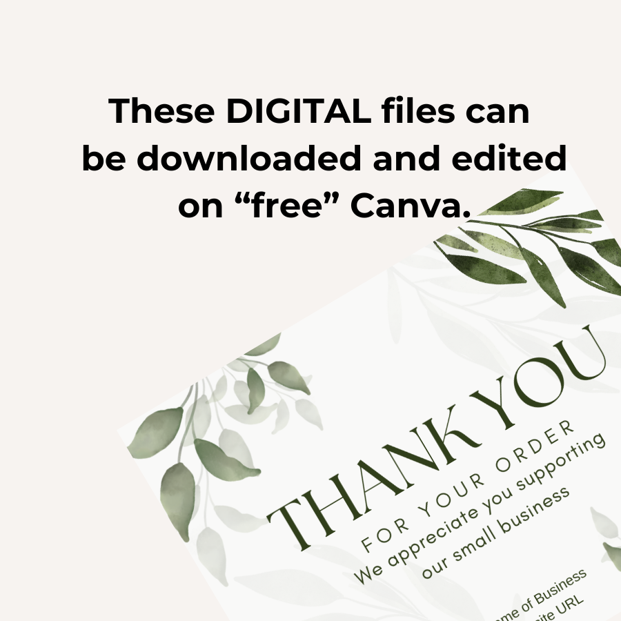 Digital file offer with 'Thank You' design and leaf elements on a white background